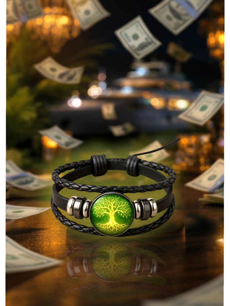 Pulsera BRAVYA sobre un fondo de dinero y riqueza