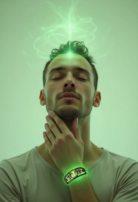 Hombre meditando con la pulsera BRAVYA